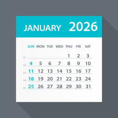 January 2026 Calendar Green Leaf - Vector Illustration