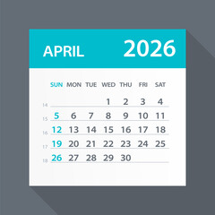 April 2026 Calendar Green Leaf - Vector Illustration