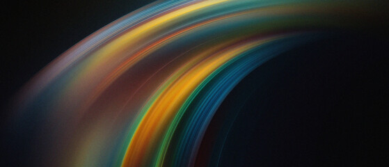 Curved vibrant gradient, light streak soft motion blur, noise grain texture and glow effect on dark background. movement sport energy tech music abstract futuristic website header banner background