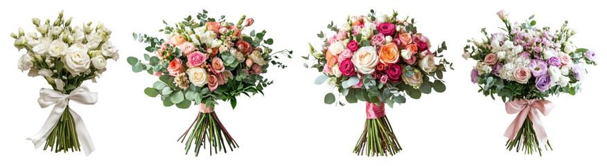 PNG Elegant floral bouquet arrangements, element set on transparent background