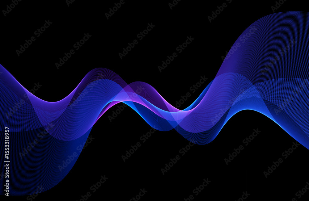 Poster vector abstract shiny glowing blue color wave. transparent flowing wavy lines. elegant luxury backgr