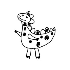 Cute cartoon dinosaur doodle with eggs and spots – black SVG icon on transparent background for kids crafts, science projects, storybooks, and preschool education materials
