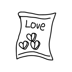 Love Pills Packet with Hand Drawn Hearts – Black Line Romantic Doodle SVG Icon on Transparent Background for Valentine’s Day or Cute Love-Themed Graphics