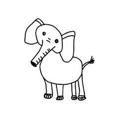 Elephant Doodle in Cute Childlike Style – Black Line Jungle Animal SVG Icon on Transparent Background for Safari-Themed Birthday Graphics and Educational Designs