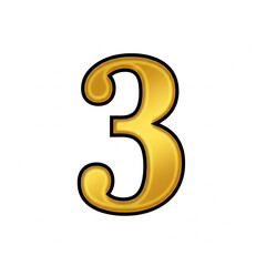 Fototapeta premium Drawing of a namber 3 gold isolated on a white background