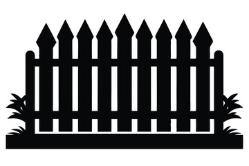 Black silhouette illustration featuring a wooden fence and grass on a white backdrop
