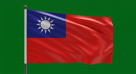 Taiwan's vibrant flag billows proudly against a rich green backdrop.