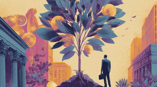 The imagery conveys the idea that innovation in the financial sector is the seed for growth, fostering a healthier and more sustainable financial ecosystem.