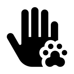 icono de conexión humano animal. Mano humana con de animal, vínculo entre personas y mascotas, cuidado, ternura y responsabilidad afectiva. Ilustración vectorial