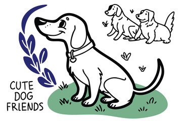 Charming cartoon dog illustration with vintage hand lettered friendship message