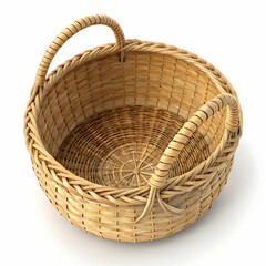 A straw basket is a woven container made from natural fibers, used for carrying,