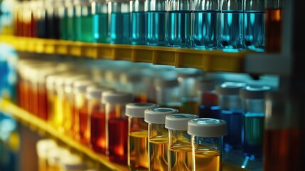 Colorful lab test tubes filled with liquids