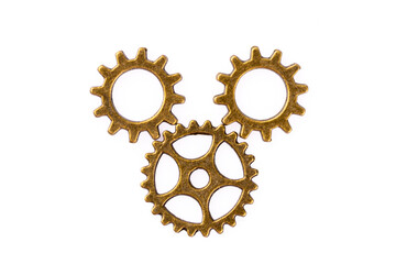 Metal cogwheels on white background	