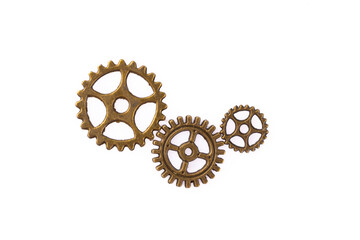 Metal cogwheels on white background