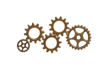 Metal cogwheels on white background