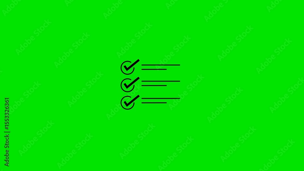 Poster checklist icon with check marks representing task completion or approval presented on a bright green