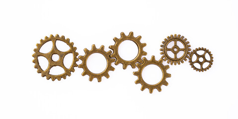 Metal cogwheels on white background
