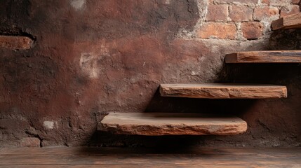 This image depicts rustic wooden stairs, exuding a sense of mystery and adventure. Their weathered charm draws the viewer's eye, inviting exploration of unknown spaces.