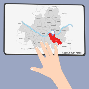 Seoul South Korea map with neighboring districts and gangnam location