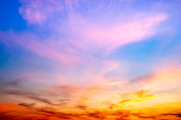 Beautiful , luxury soft gradient orange gold clouds and sunlight on the blue sky perfect for the background, take in evening,Twilight, Large size, high definition landscape photo