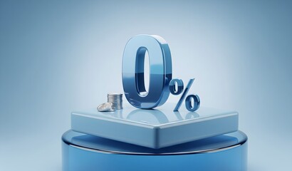 Zero percent credit, business concept 3d rendering illustration. A minimalist and modern representation of zero percent, conveying concepts of savings and financial benefit