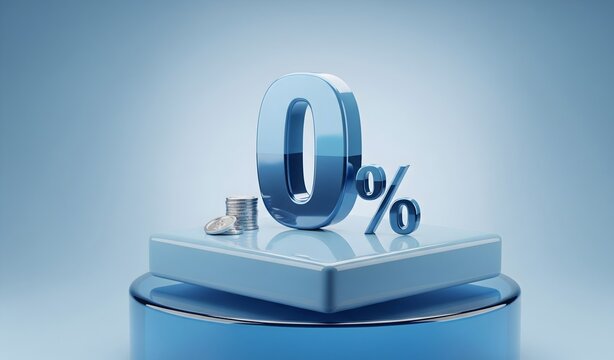 Zero percent credit, business concept 3d rendering illustration. A minimalist and modern representation of zero percent, conveying concepts of savings and financial benefit
