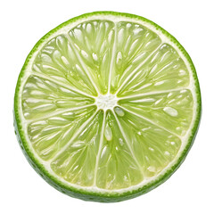 Lime slice isolated on transparent background showing juicy details