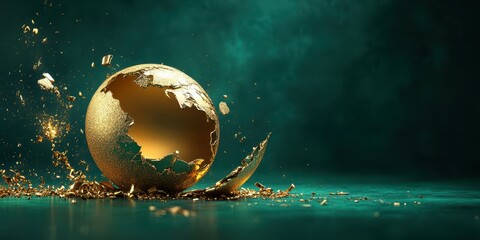 Golden sphere shatters to reveal a dazzling world in a captivating display of texture and light
