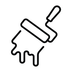 Paint Roller Icon with Dripping Paint in Simple Line Style