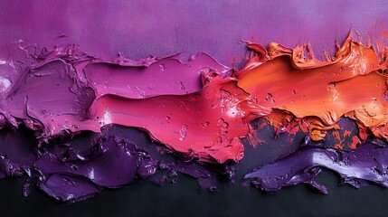 An eye-catching abstract painting showcases a blend of rich purple and orange hues, creating a dynamic flow of color that captivates and inspires feelings of creativity and passion.
