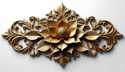 Ornate golden floral relief carving with swirling acanthus leaves image