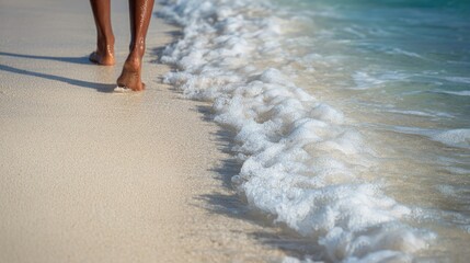 Barefoot walk on beach waves