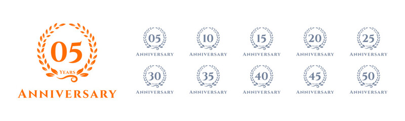 Obraz premium Anniversary Logos 5, 10, 15, 20, 25, 30, 35, 40, 45, 50 Years
