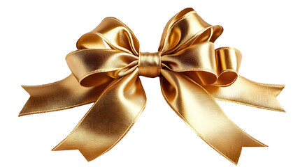Golden satin ribbon bow perfect for Christmas, gift, and holiday decoration, Grand Opening Golden Ribbon, Gold Bow ,  Isolated on white background, clipping path included, transparent png.