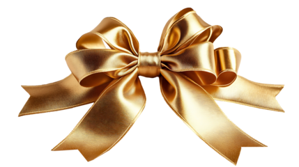 Golden satin ribbon bow perfect for Christmas, gift, and holiday decoration, Grand Opening Golden Ribbon, Gold Bow ,  Isolated on white background, clipping path included, transparent png.