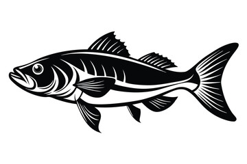 Striking Black and White Illustration Depicting a Graceful Fish with Intricate Details and Bold Lines