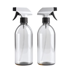 Transparent spray bottles for cleaning products mockup template presentation on transparent background