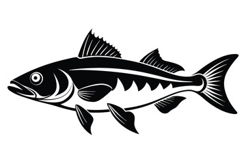 Elegant Black and White Fish Illustration with Detailed Fins and Tail Design