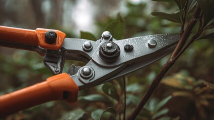 Pruning shears trimming a branch