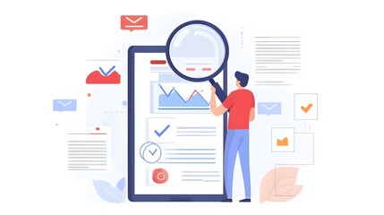 Digital Business Professional Analyzing and Selecting the Right Document with a Magnifying Glass