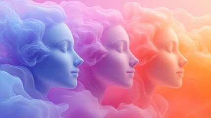 Ethereal tranquil portrait series pastel gradient backdrop serene face profile modern artistry peace