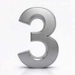 A 3D metallic number "3" in shiny silver, isolated on a white background, representing modern design, achievement, and numeric symbolism.
