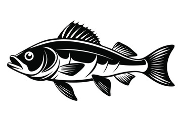 Monochrome Illustration of a Fish with Spiky Fins and Tail, Vector Graphic