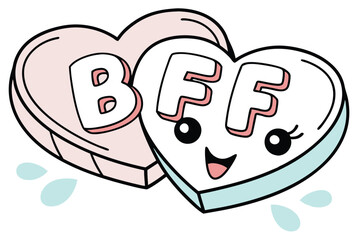 Cute smiling candy hearts with bff lettering for friendship and love