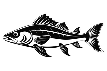 Detailed Illustration of a Fish with Prominent Fins and Scales in Black and White