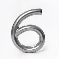 A 3D metallic number "6" in shiny silver, isolated on a white background, representing modern design, achievement, and numeric symbolism.