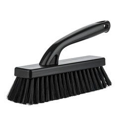 Isolated black scrubbing brush with ergonomic handle for thorough cleaning on transparent background