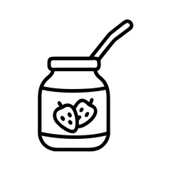 Strawberry jam jar icon in black line style