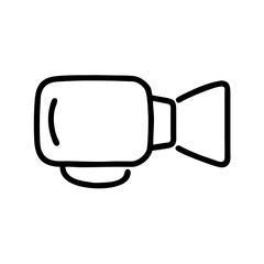 Video camera icon in black line style on white background