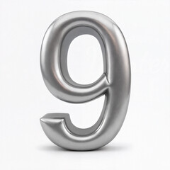A 3D metallic number "9" in shiny silver, isolated on a white background, representing modern design, achievement, and numeric symbolism.
